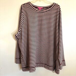 Woman Within Shirt Burgundy and Pink Striped Sweatshirt Side Zipper 2X